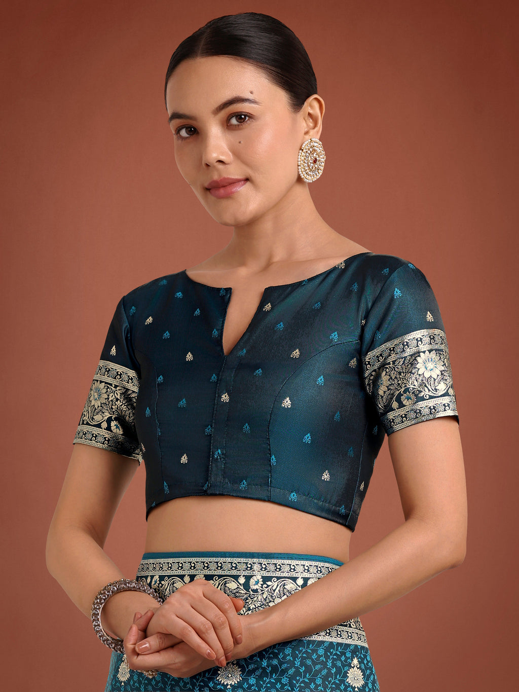 Monjolika Fashion Dark Teal Banarasi Satin Silk Saree with Intricate Zari Work with Rich Weaving Pattern - Distacart