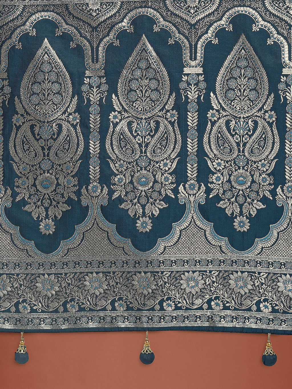 Monjolika Fashion Dark Teal Banarasi Satin Silk Saree with Intricate Zari Work with Rich Weaving Pattern - Distacart