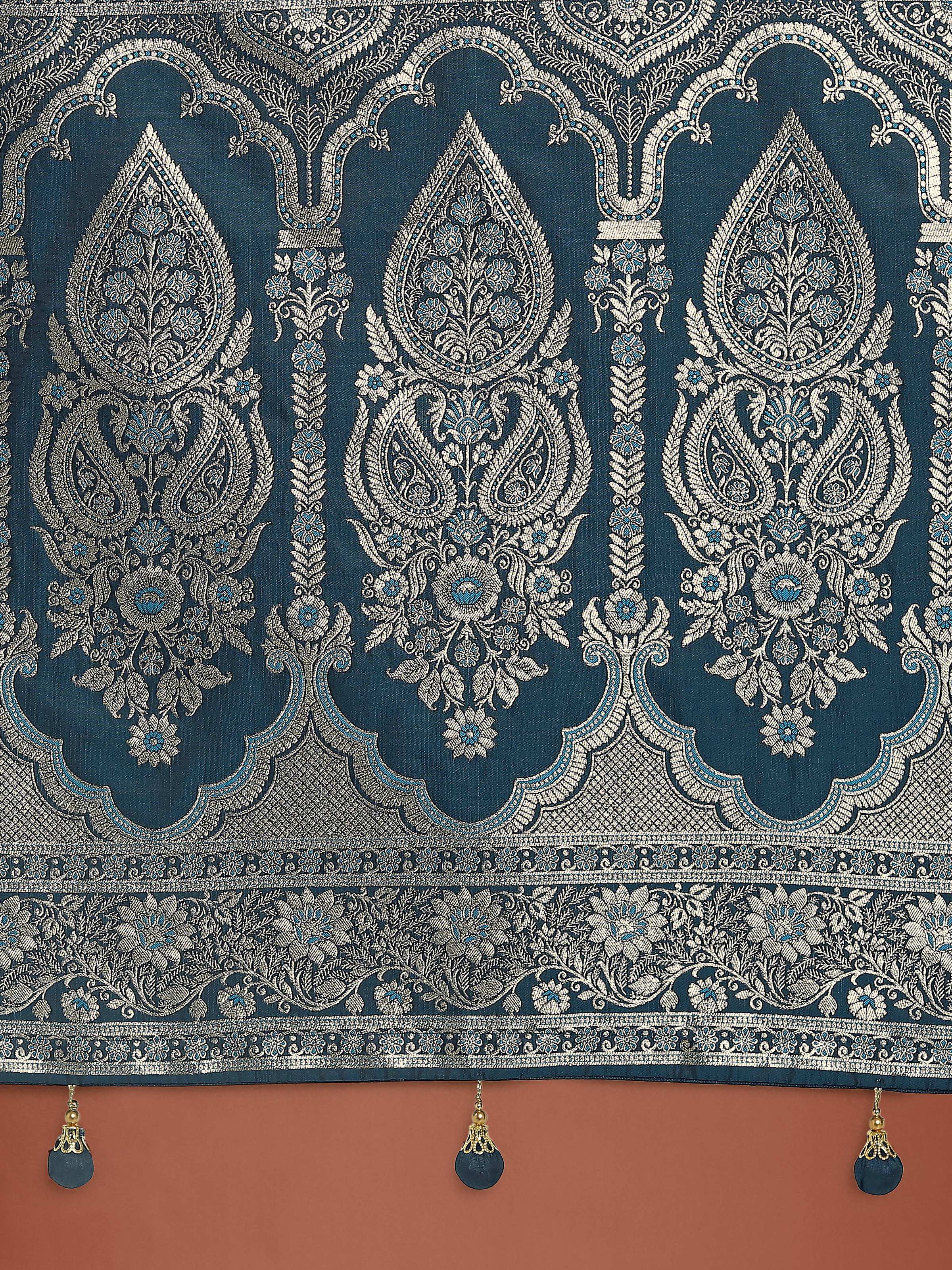 Monjolika Fashion Dark Teal Banarasi Satin Silk Saree with Intricate Zari Work with Rich Weaving Pattern - Distacart