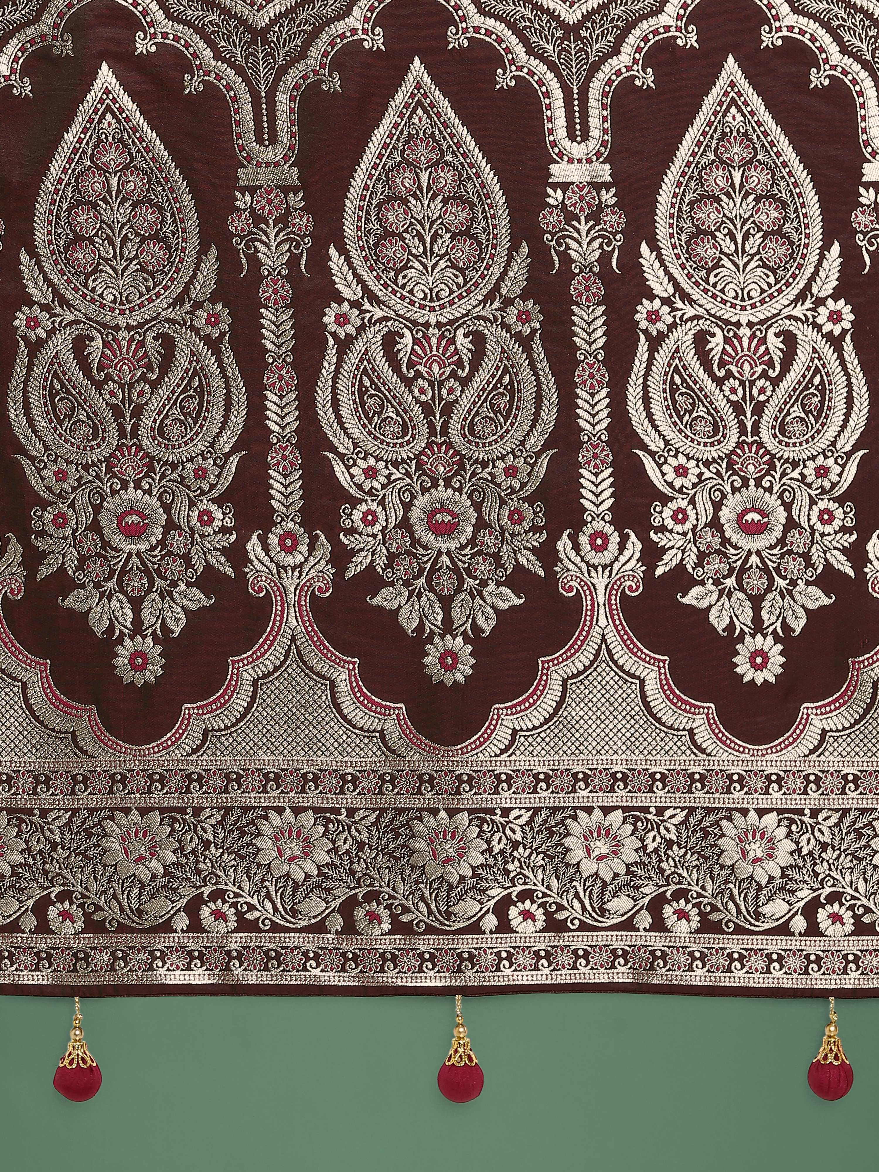 Monjolika Fashion Maroon Banarasi Satin Silk Saree with Intricate Zari Work with Rich Weaving Pattern - Distacart