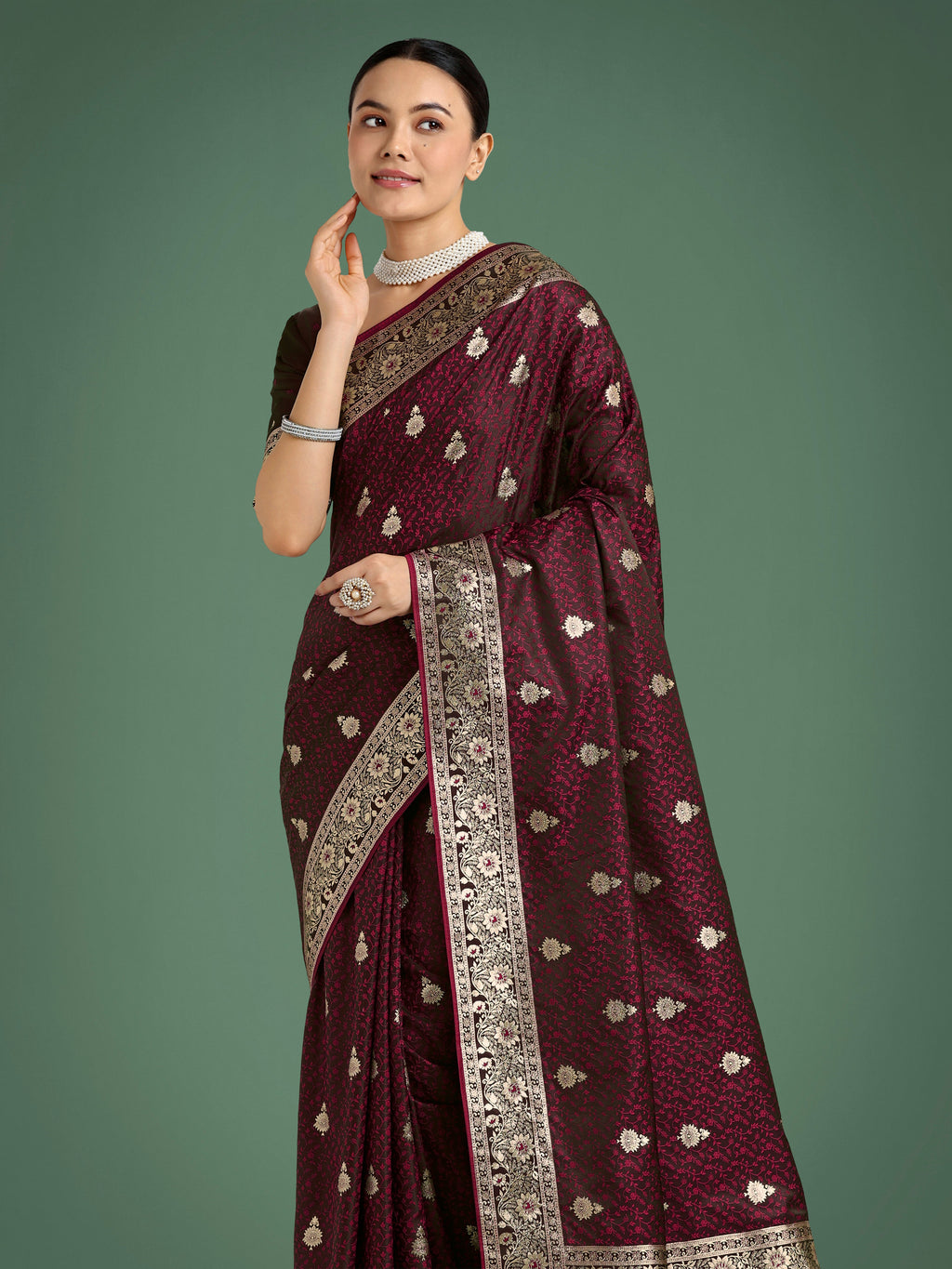 Monjolika Fashion Maroon Banarasi Satin Silk Saree with Intricate Zari Work with Rich Weaving Pattern - Distacart