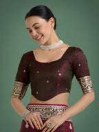 Monjolika Fashion Maroon Banarasi Satin Silk Saree with Intricate Zari Work with Rich Weaving Pattern - Distacart