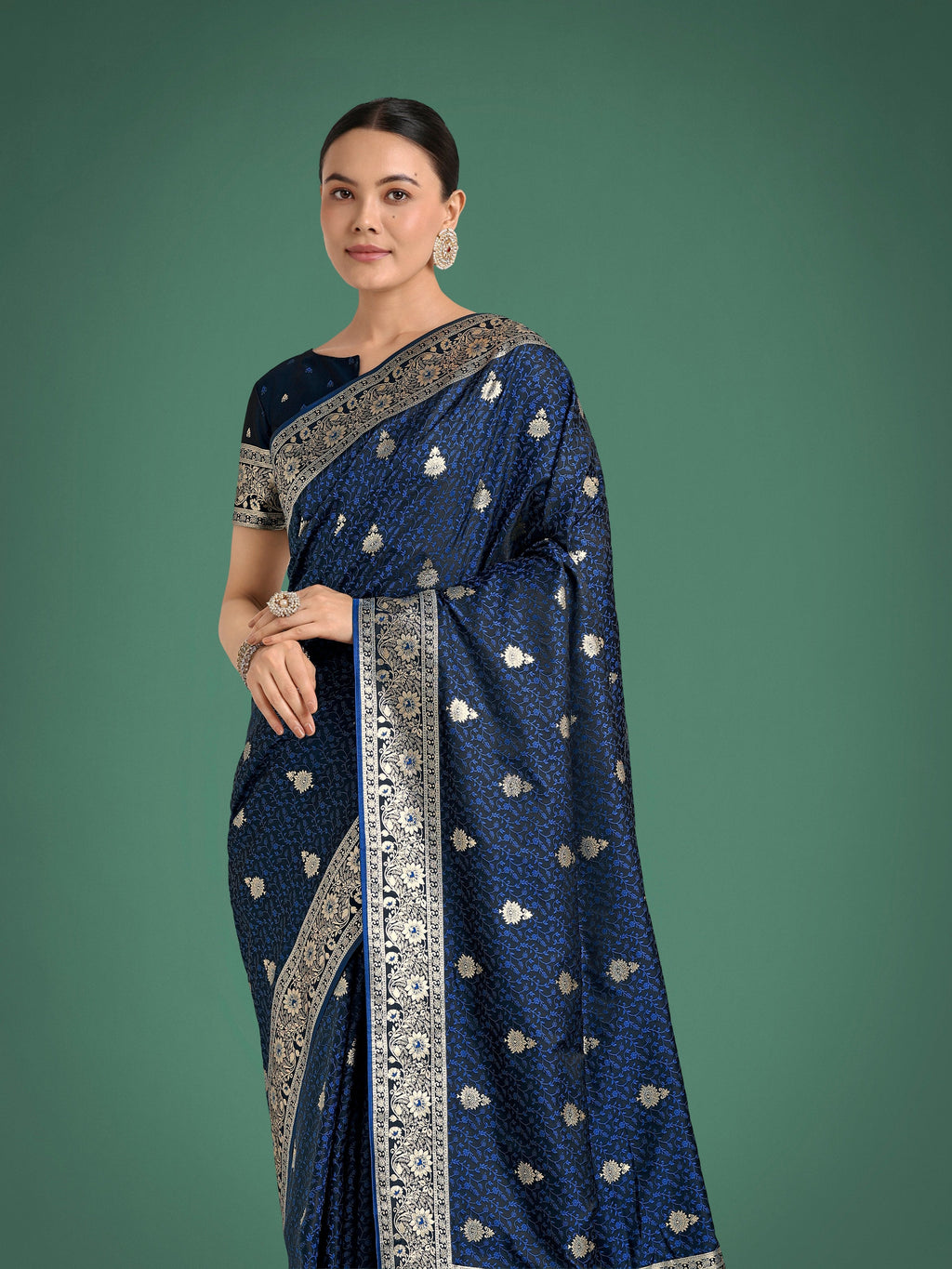 Monjolika Fashion Blue Banarasi Satin Silk Saree with Intricate Zari Work with Rich Weaving Pattern - Distacart