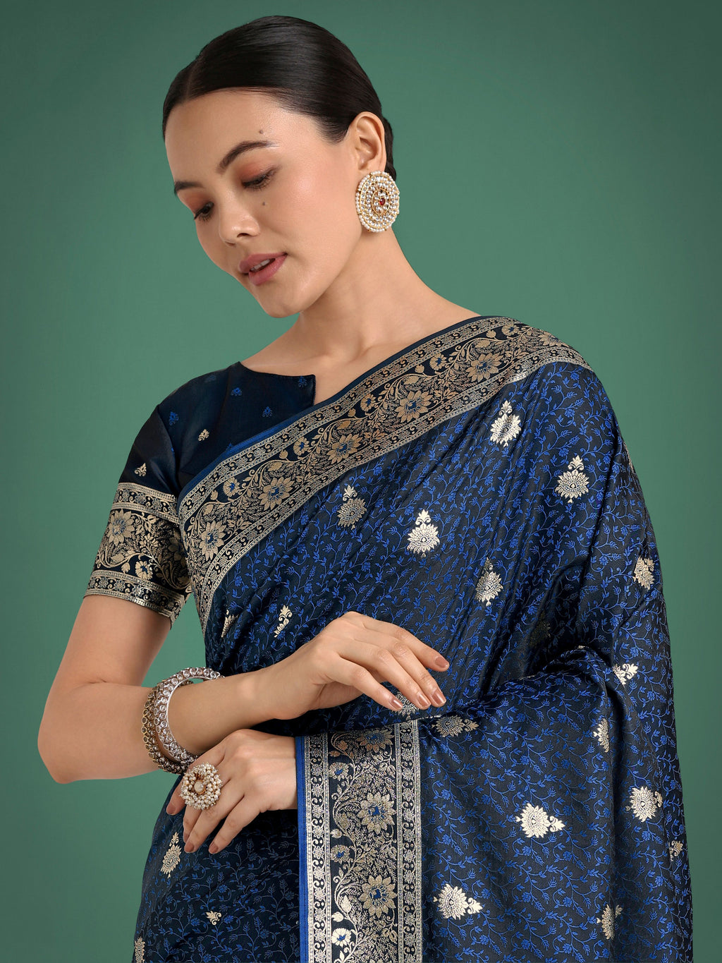 Monjolika Fashion Blue Banarasi Satin Silk Saree with Intricate Zari Work with Rich Weaving Pattern - Distacart