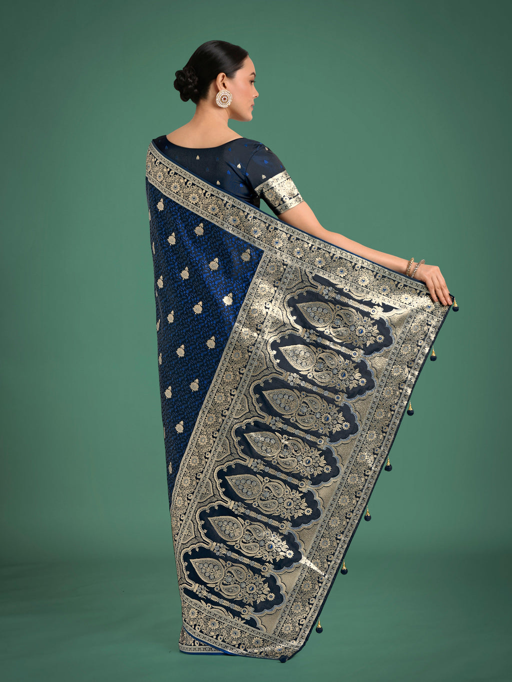 Monjolika Fashion Blue Banarasi Satin Silk Saree with Intricate Zari Work with Rich Weaving Pattern - Distacart