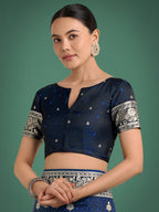 Monjolika Fashion Blue Banarasi Satin Silk Saree with Intricate Zari Work with Rich Weaving Pattern - Distacart
