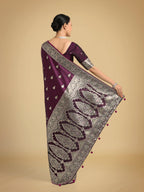 Monjolika Fashion Wine Banarasi Satin Silk Saree with Intricate Zari Work with Rich Weaving Pattern - Distacart