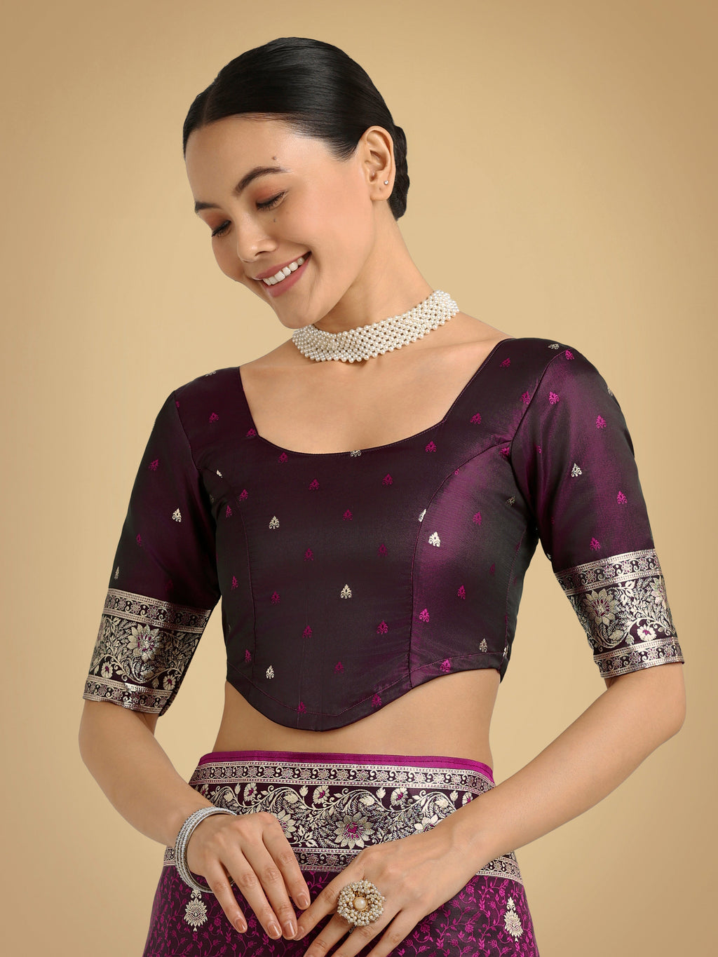 Monjolika Fashion Wine Banarasi Satin Silk Saree with Intricate Zari Work with Rich Weaving Pattern - Distacart