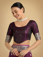 Monjolika Fashion Wine Banarasi Satin Silk Saree with Intricate Zari Work with Rich Weaving Pattern - Distacart