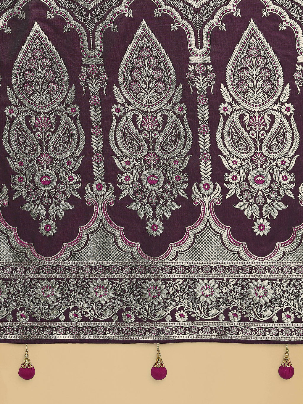 Monjolika Fashion Wine Banarasi Satin Silk Saree with Intricate Zari Work with Rich Weaving Pattern - Distacart