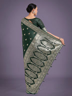 Monjolika Fashion Dark Green Banarasi Satin Silk Saree with Intricate Zari Work with Rich Weaving Pattern - Distacart