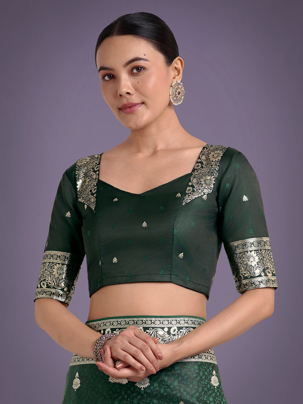 Monjolika Fashion Dark Green Banarasi Satin Silk Saree with Intricate Zari Work with Rich Weaving Pattern - Distacart