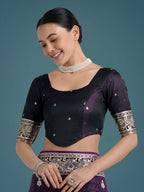 Monjolika Fashion Purple Banarasi Satin Silk Saree with Intricate Zari Work with Rich Weaving Pattern