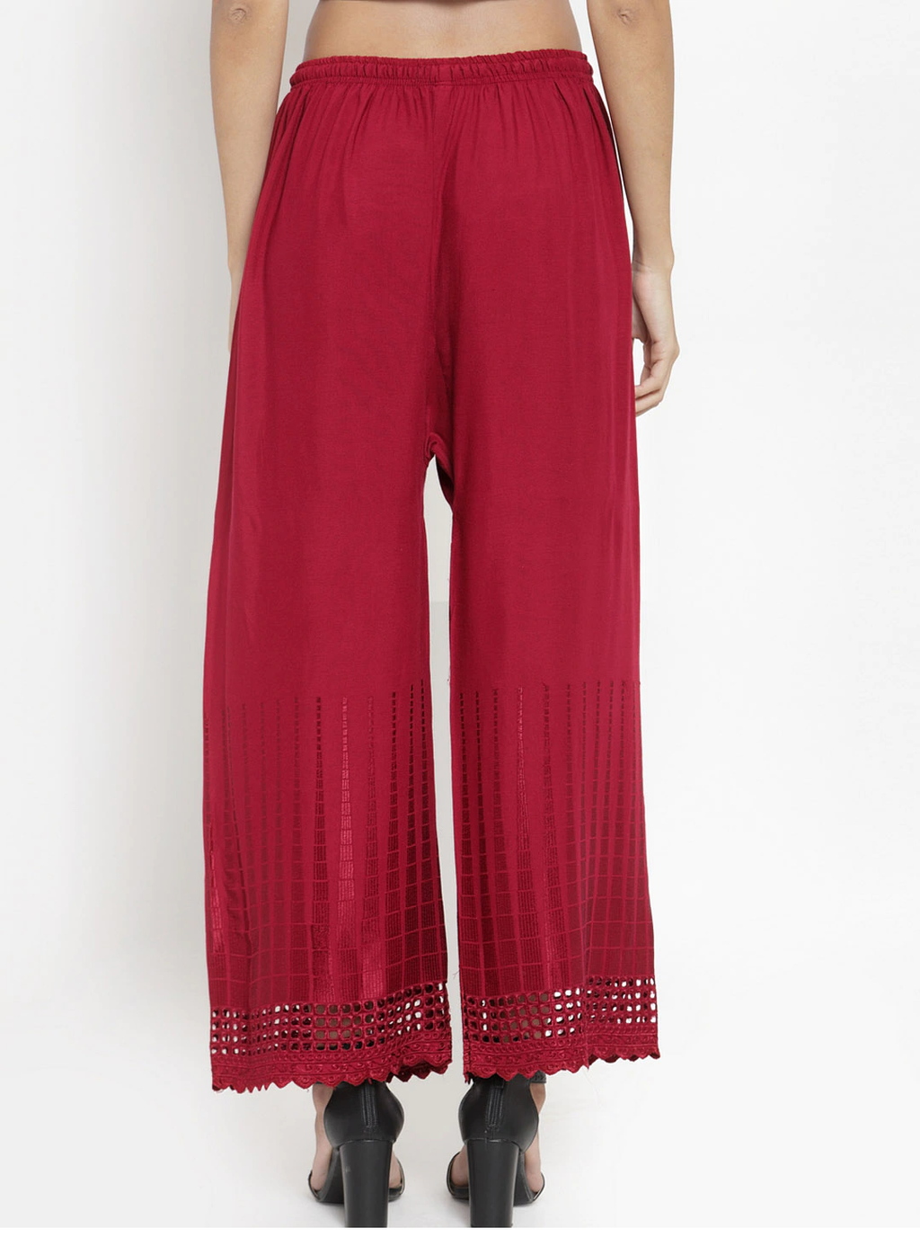 PAVONINE Maroon Color Aari Work Minar Design Rayon Fabric Shrarara - Distacart