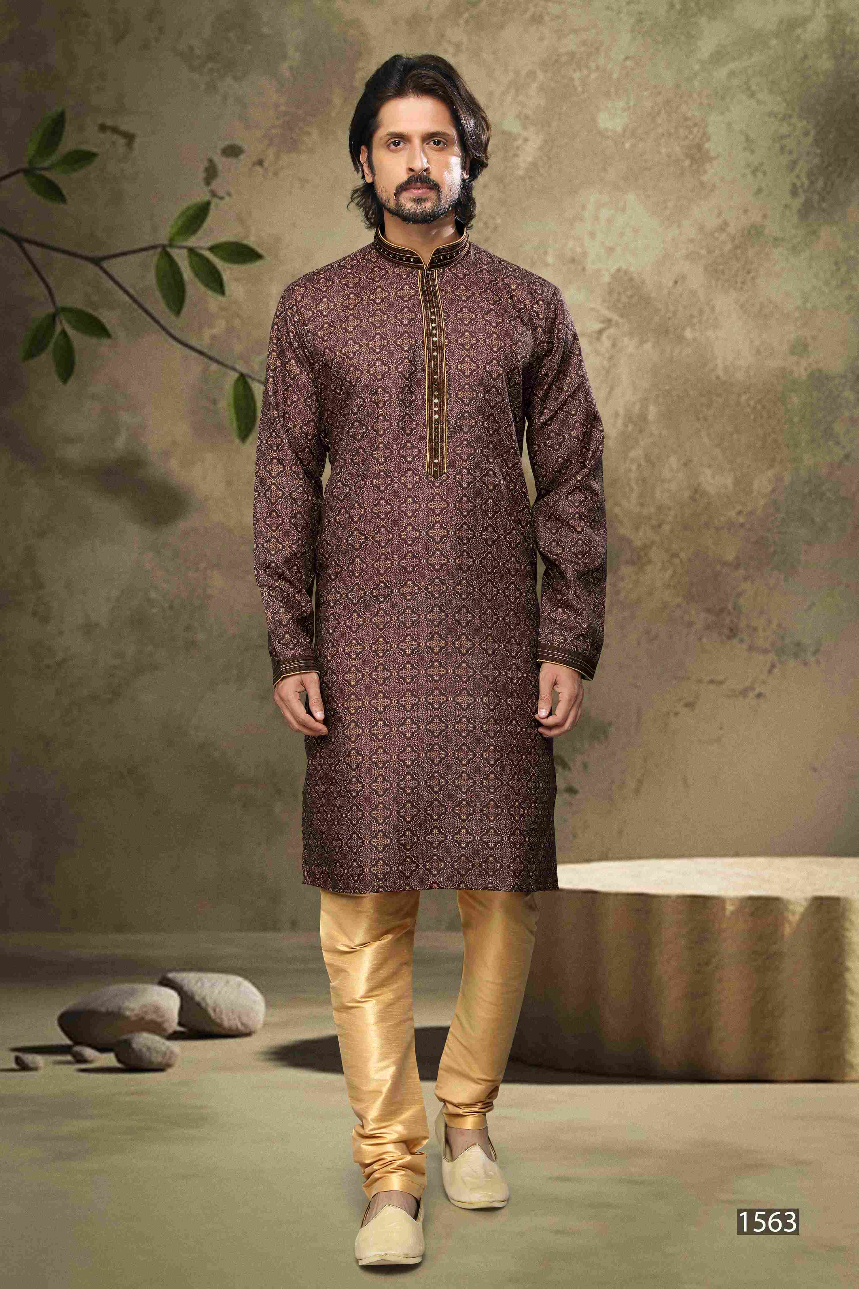 Raivat Ethnic Cotton Digital Print Pintux Work Kurta Pajama In Brown Colour