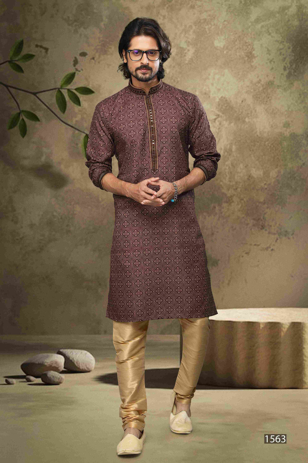 Raivat Ethnic Cotton Digital Print Pintux Work Kurta Pajama In Brown Colour