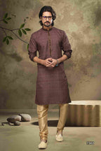 Raivat Ethnic Cotton Digital Print Pintux Work Kurta Pajama In Brown Colour