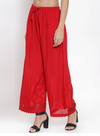 PAVONINE Red Color Aari Work Minar Design Rayon Fabric Shrarara - Distacart