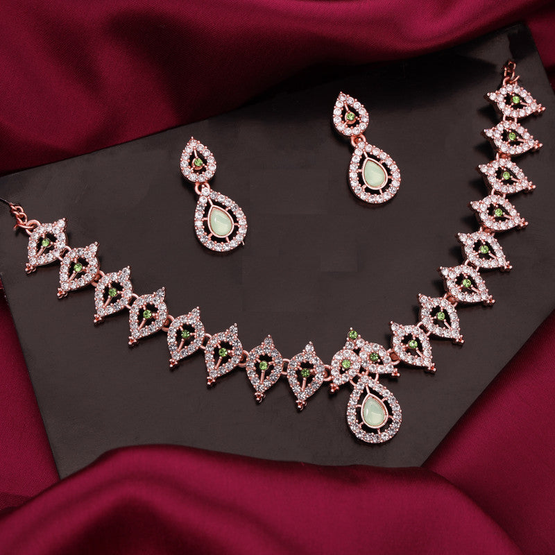 Tehzeeb Creations Sea Green Colour Ad Studded Necklace Jewellery Set With Matching Earrings For Women And Girls