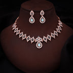 Tehzeeb Creations Sky Blue Colour Ad Studded Necklace Jewellery Set With Matching Earrings For Women And Girls
