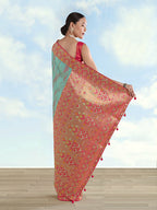 Monjolika Fashion Sky Blue Color Banarasi Tissue Silk Paithani Woven Saree - Distacart