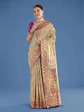 Monjolika Fashion Beige Color Banarasi Tissue Silk Paithani Woven Saree - Distacart