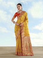 Monjolika Fashion Mustard Yellow Color Banarasi Tissue Silk Paithani Woven Saree - Distacart