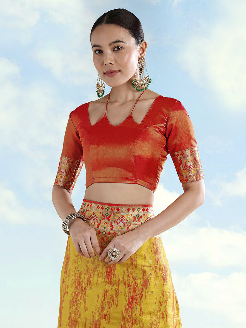 Monjolika Fashion Mustard Yellow Color Banarasi Tissue Silk Paithani Woven Saree - Distacart