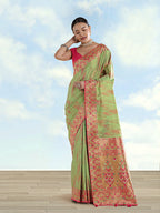 Monjolika Fashion Light Green Color Banarasi Tissue Silk Paithani Woven Saree - Distacart