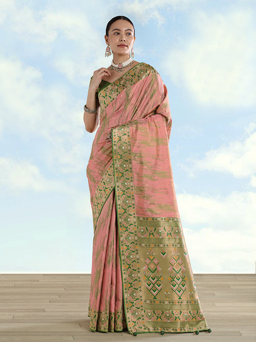 Monjolika Fashion Light Pink Color Banarasi Tissue Silk Paithani Woven Saree - Distacart