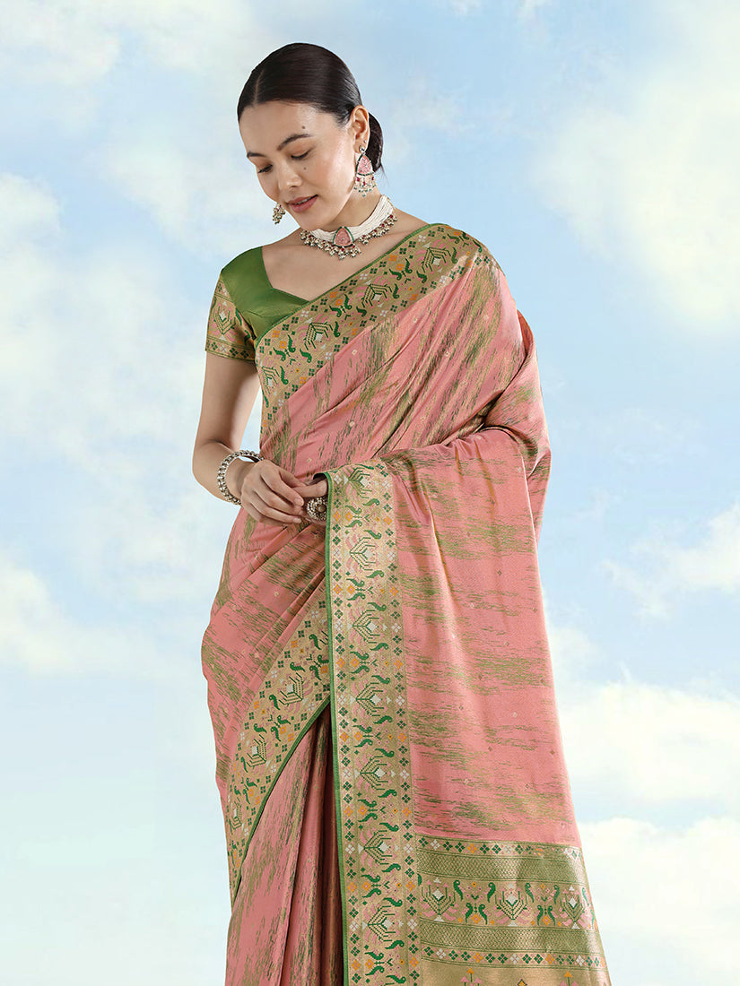 Monjolika Fashion Light Pink Color Banarasi Tissue Silk Paithani Woven Saree - Distacart