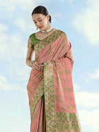 Monjolika Fashion Light Pink Color Banarasi Tissue Silk Paithani Woven Saree - Distacart