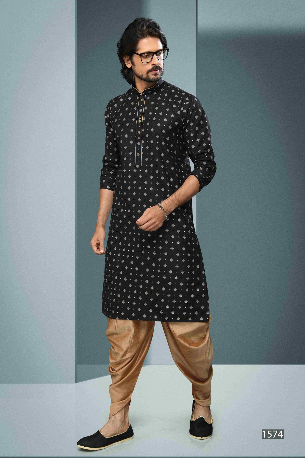 Raivat Ethnic Cotton Digital Print Kurta Pajama In Black Colour