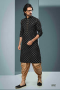 Raivat Ethnic Cotton Digital Print Kurta Pajama In Black Colour