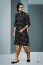 Raivat Ethnic Cotton Digital Print Kurta Pajama In Black Colour