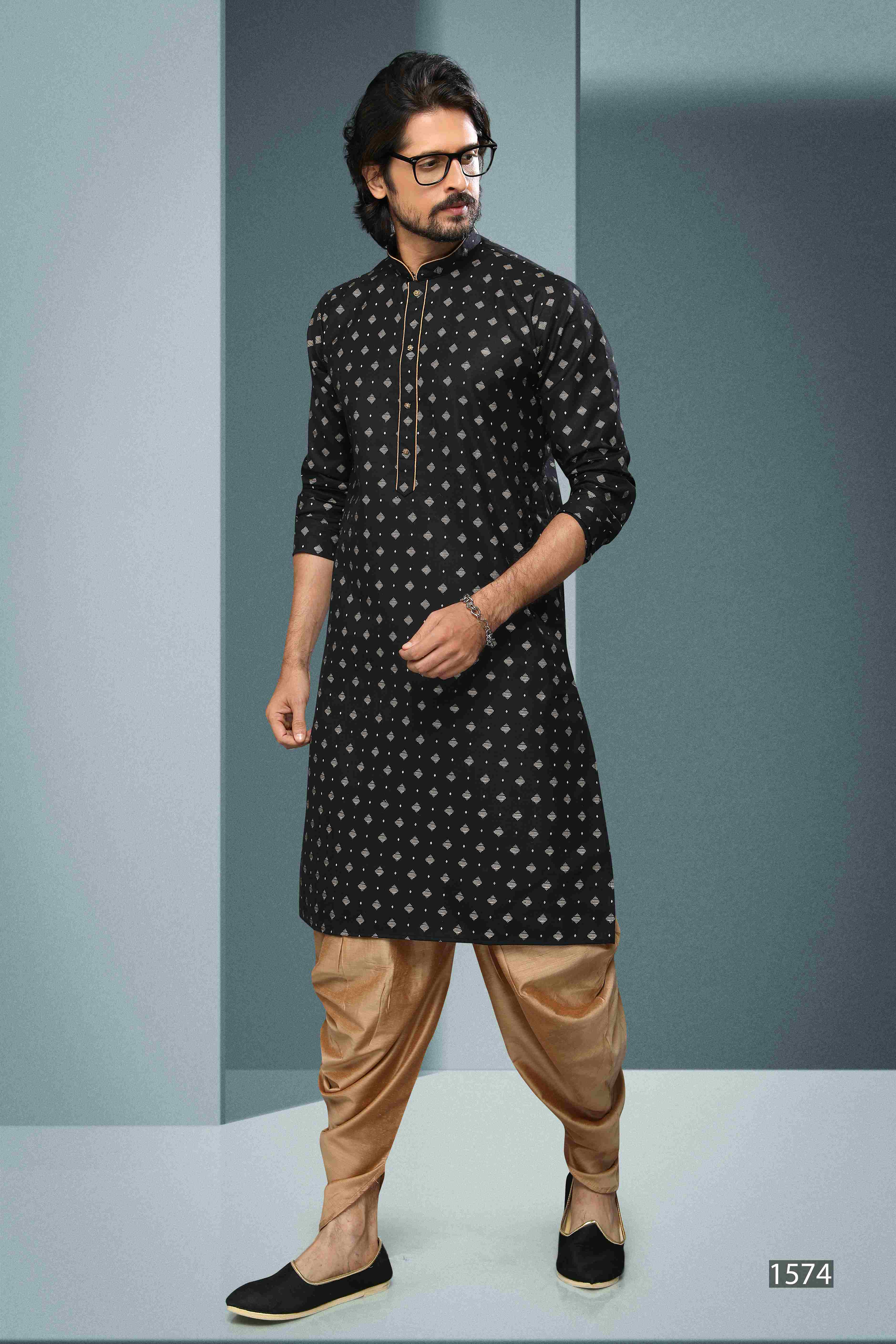 Raivat Ethnic Cotton Digital Print Kurta Pajama In Black Colour