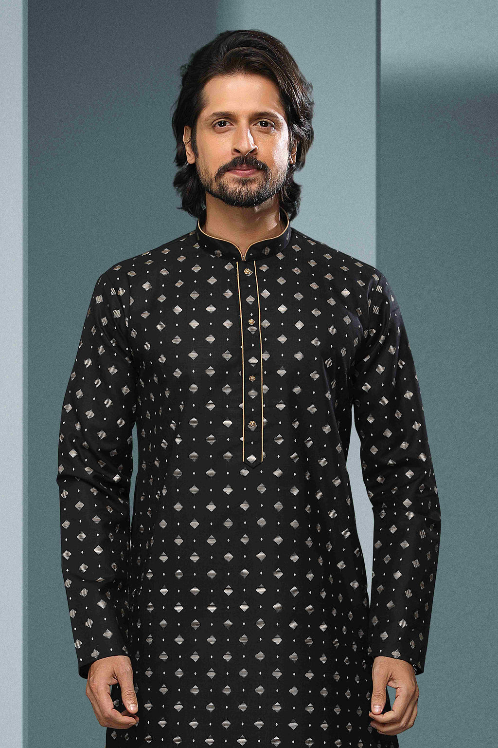 Raivat Ethnic Cotton Digital Print Kurta Pajama In Black Colour
