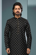 Raivat Ethnic Cotton Digital Print Kurta Pajama In Black Colour