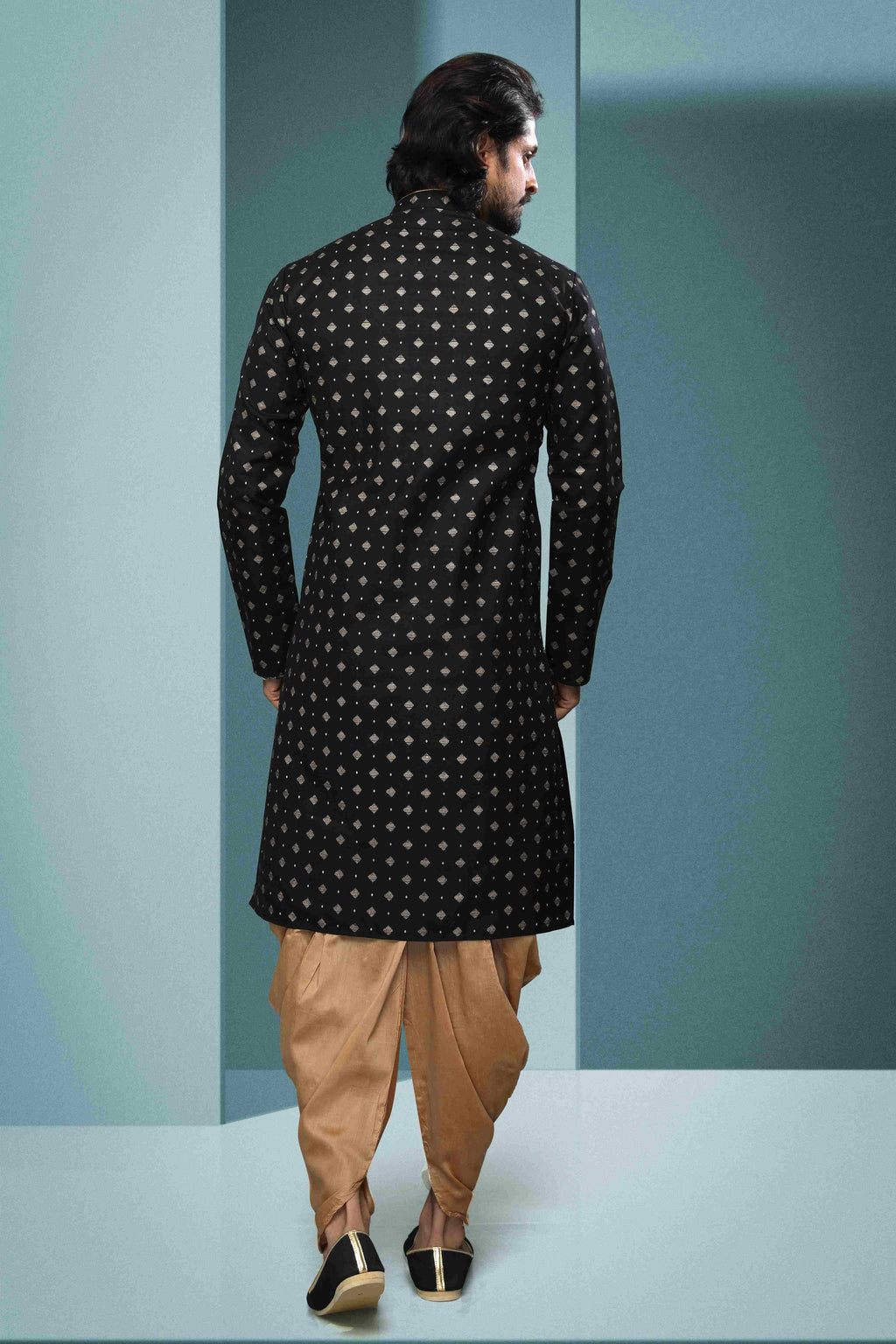 Raivat Ethnic Cotton Digital Print Kurta Pajama In Black Colour
