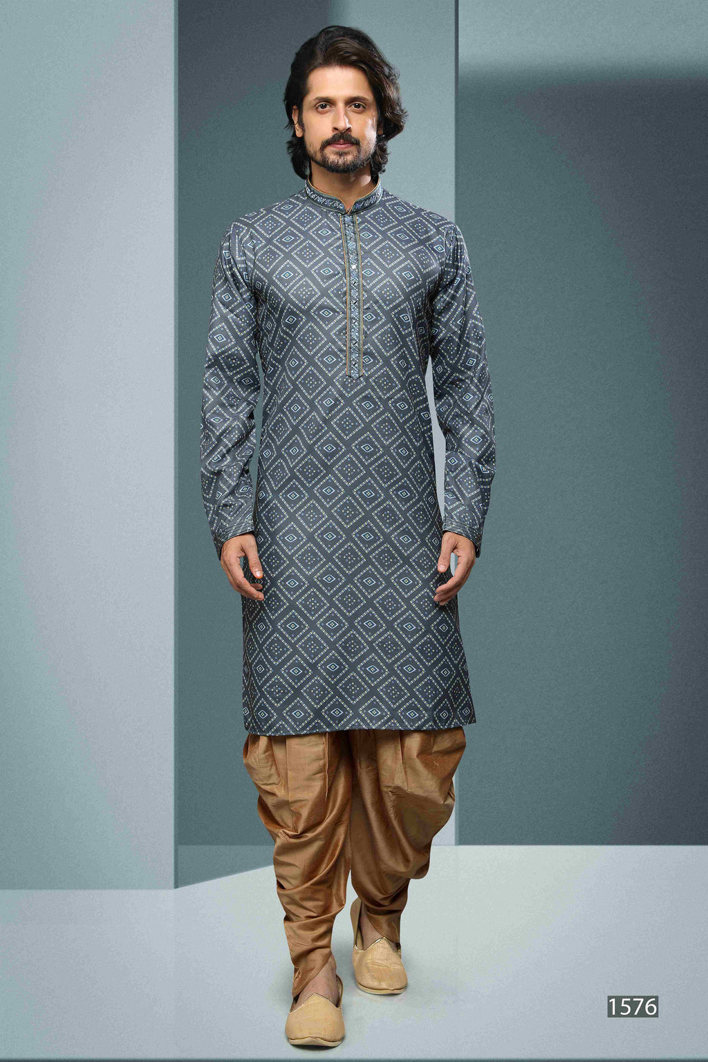 Raivat Ethnic Cotton Digital Print Mirror Work Kurta Pajama In Grey Colour