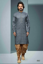 Raivat Ethnic Cotton Digital Print Mirror Work Kurta Pajama In Grey Colour