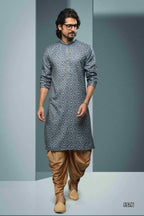 Raivat Ethnic Cotton Digital Print Mirror Work Kurta Pajama In Grey Colour