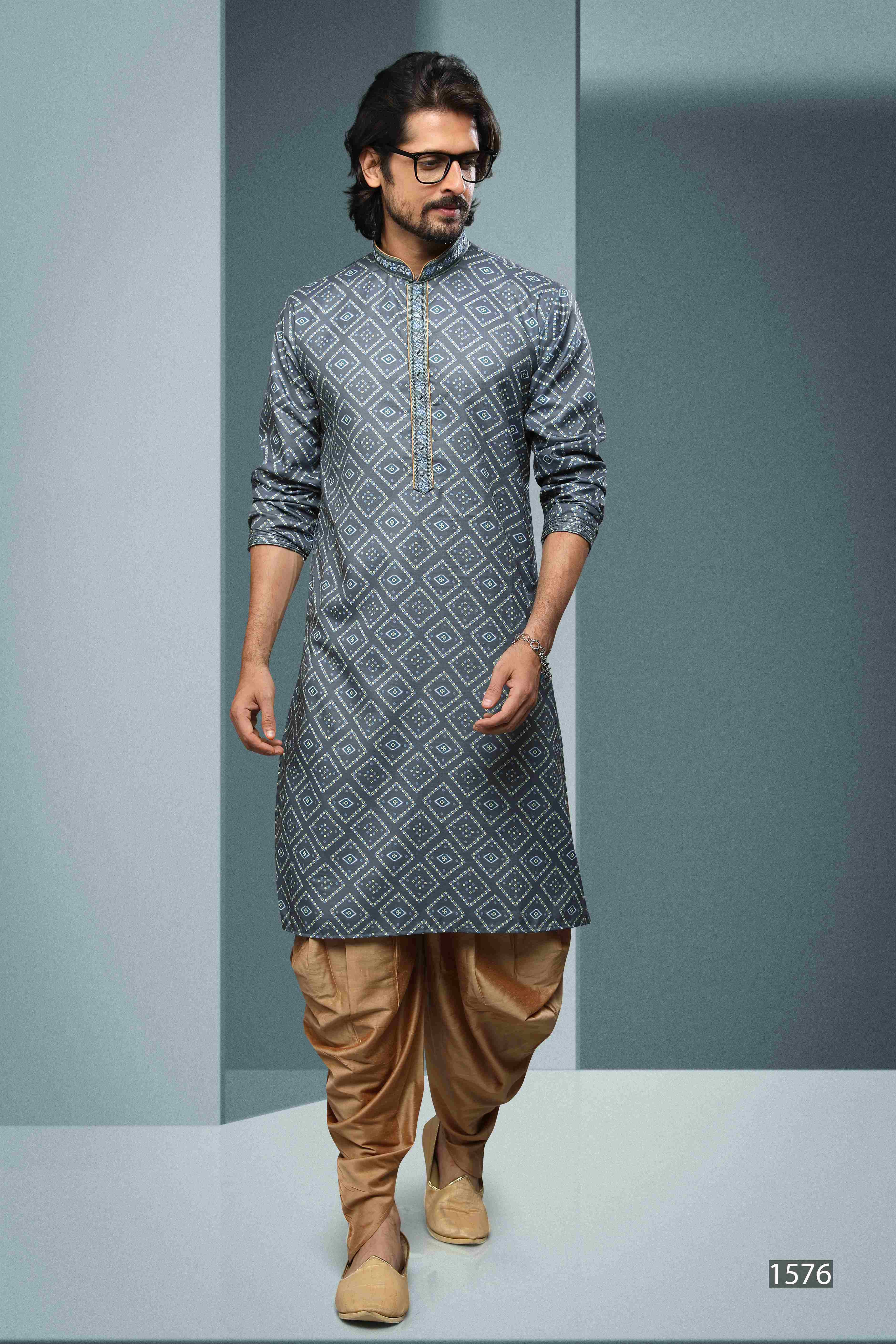 Raivat Ethnic Cotton Digital Print Mirror Work Kurta Pajama In Grey Colour