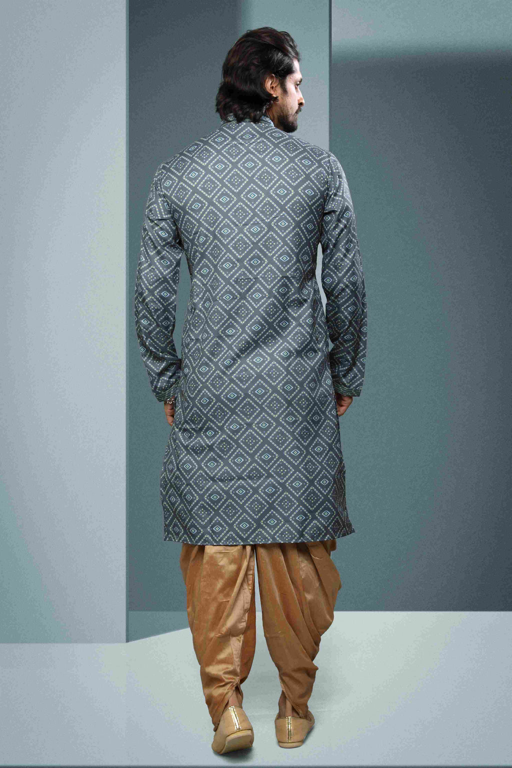 Raivat Ethnic Cotton Digital Print Mirror Work Kurta Pajama In Grey Colour