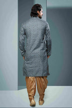 Raivat Ethnic Cotton Digital Print Mirror Work Kurta Pajama In Grey Colour