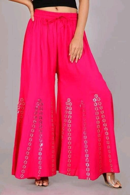 PAVONINE Rani Color Embroidery Floral Patch Work Flared Sharara For Women