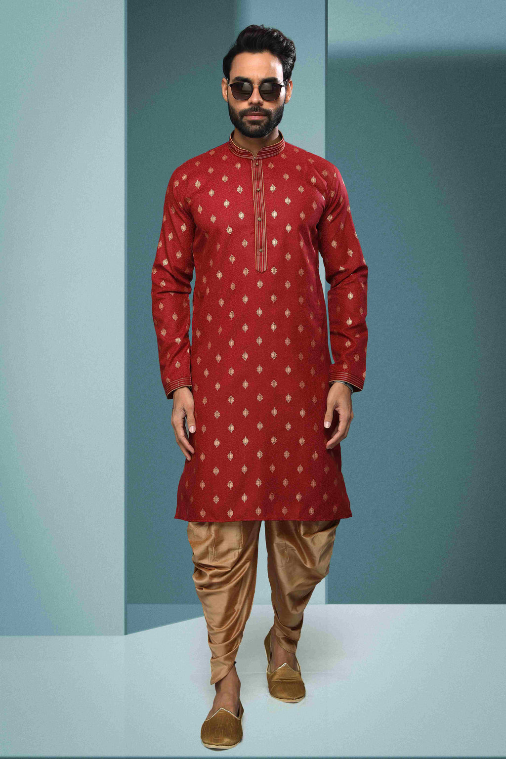 Raivat Ethnic Cotton Digital Print Pintux Work Kurta Pajama In Maroon Colour