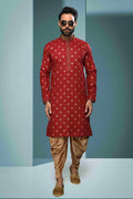 Raivat Ethnic Cotton Digital Print Pintux Work Kurta Pajama In Maroon Colour