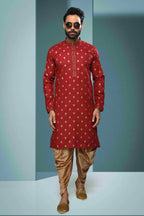 Raivat Ethnic Cotton Digital Print Pintux Work Kurta Pajama In Maroon Colour