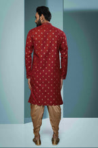 Raivat Ethnic Cotton Digital Print Pintux Work Kurta Pajama In Maroon Colour